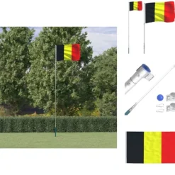 Flaggor & vindstrutar - Living Belgiens flagga och flaggstång 5,55 m aluminium