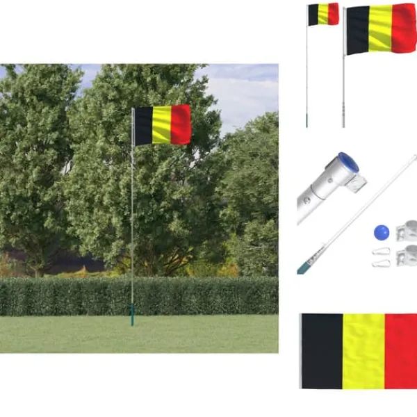 Flaggor & vindstrutar - Living Belgiens flagga och flaggstång 5,55 m aluminium
