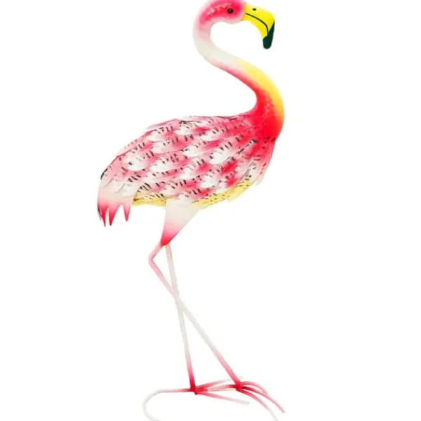 Flamingo i metall - Trädgårdsstaty - Utomhusprydnad - Väderbeständig - Fristående - Flerfärgad