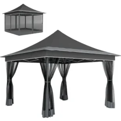 New Fällbart Tält, 3,5m x 3,5m Storlek, 4 Myggnät,Mörkgrå Tält & Lusthus