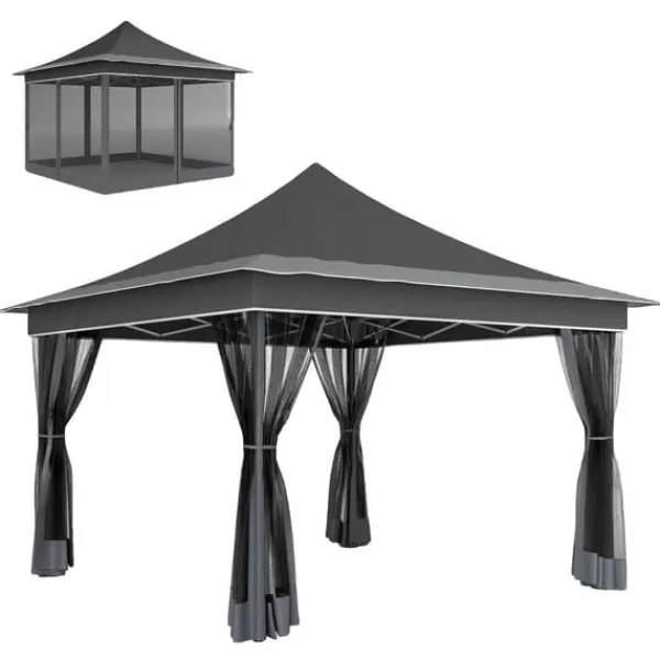 New Fällbart Tält, 3,5m x 3,5m Storlek, 4 Myggnät,Mörkgrå Tält & Lusthus