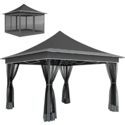 New Fällbart Tält, 3,5m x 3,5m Storlek, 4 Myggnät,Mörkgrå Tält & Lusthus