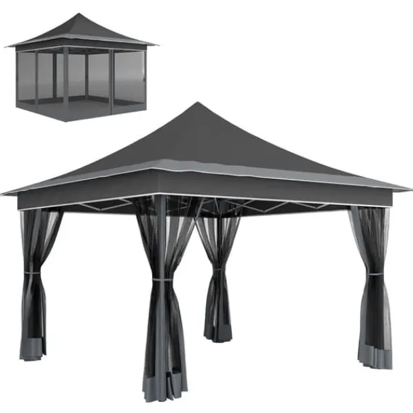 New Fällbart Tält, 3,5m x 3,5m Storlek, 4 Myggnät,Mörkgrå Tält & Lusthus