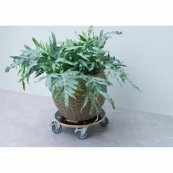 Flowerpot Standt with Wheels Nature Wood Ø 38 cm