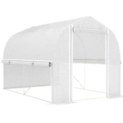 Online Folietunnel 3x2x2 m med dörr & 4 fönster, uppfällbara sidor, galvaniserat stål, UV-beständig, vit Växthus