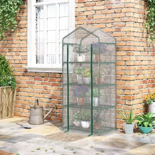 Outlet Folieväxthus 70x50x160 cm med 4 hyllplan, vitt – tomathus/drivbänk Växthus