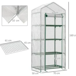 Outlet Folieväxthus 70x50x160 cm med 4 hyllplan, vitt – tomathus/drivbänk Växthus