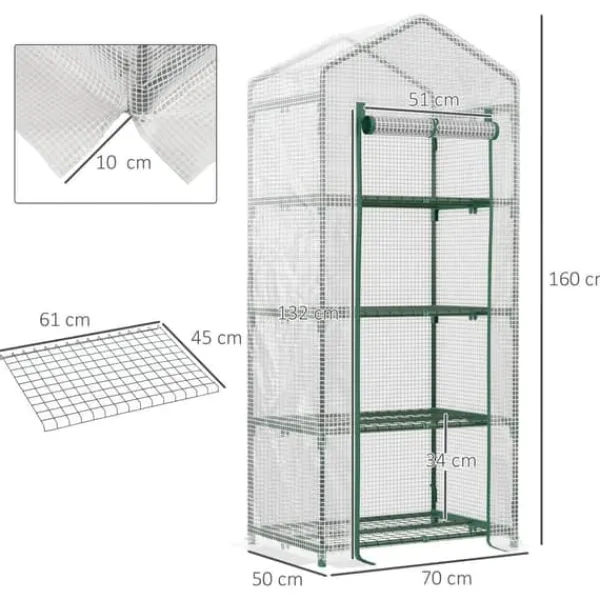 Outlet Folieväxthus 70x50x160 cm med 4 hyllplan, vitt – tomathus/drivbänk Växthus