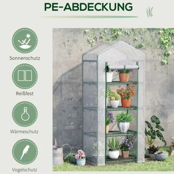 Outlet Folieväxthus 70x50x160 cm med 4 hyllplan, vitt – tomathus/drivbänk Växthus