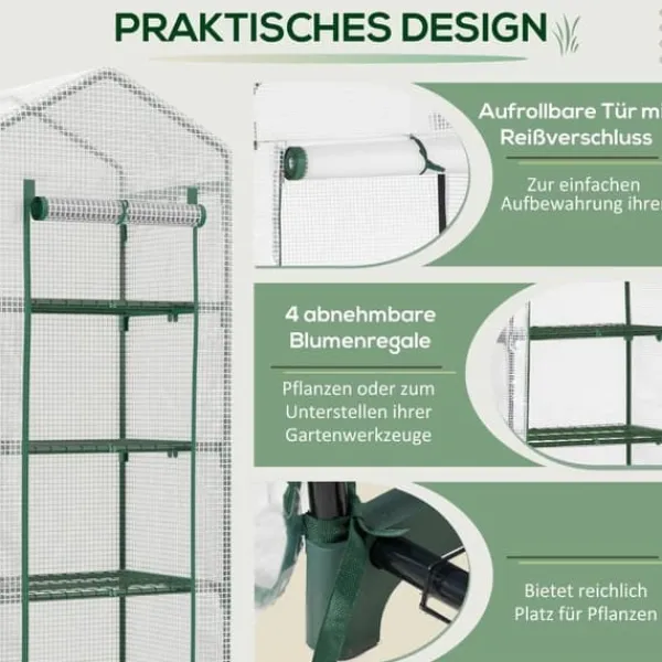 Outlet Folieväxthus 70x50x160 cm med 4 hyllplan, vitt – tomathus/drivbänk Växthus