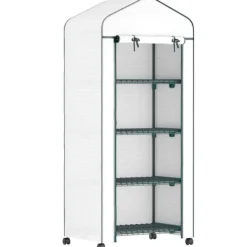 Folieväxthus 69x50x165 cm med hjul & hyllor, stålskelett, vintertåligt, vitt – för tomater & växter