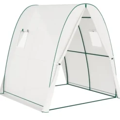 Clearance Folieväxthus 180x180x200 cm med rullport & 2 fönster, stålskelett, vitt Växthus