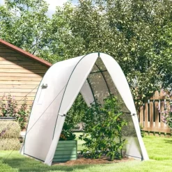 Clearance Folieväxthus 180x180x200 cm med rullport & 2 fönster, stålskelett, vitt Växthus
