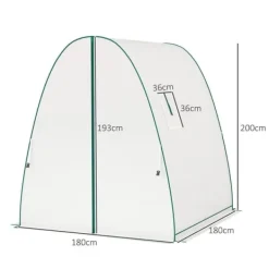 Clearance Folieväxthus 180x180x200 cm med rullport & 2 fönster, stålskelett, vitt Växthus