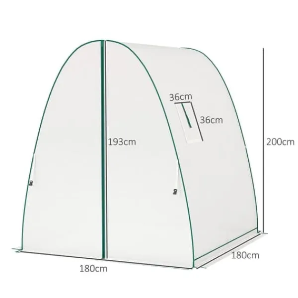Clearance Folieväxthus 180x180x200 cm med rullport & 2 fönster, stålskelett, vitt Växthus