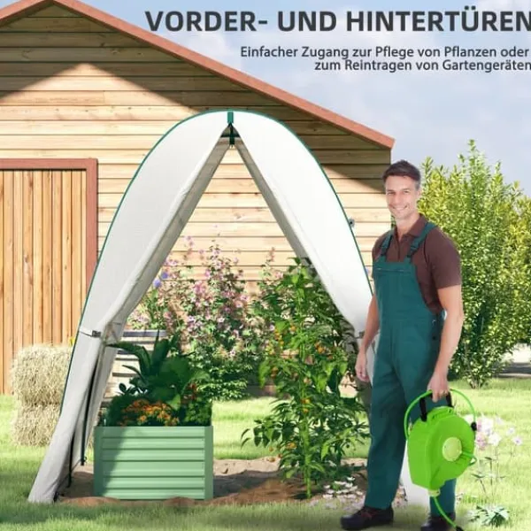 Clearance Folieväxthus 180x180x200 cm med rullport & 2 fönster, stålskelett, vitt Växthus