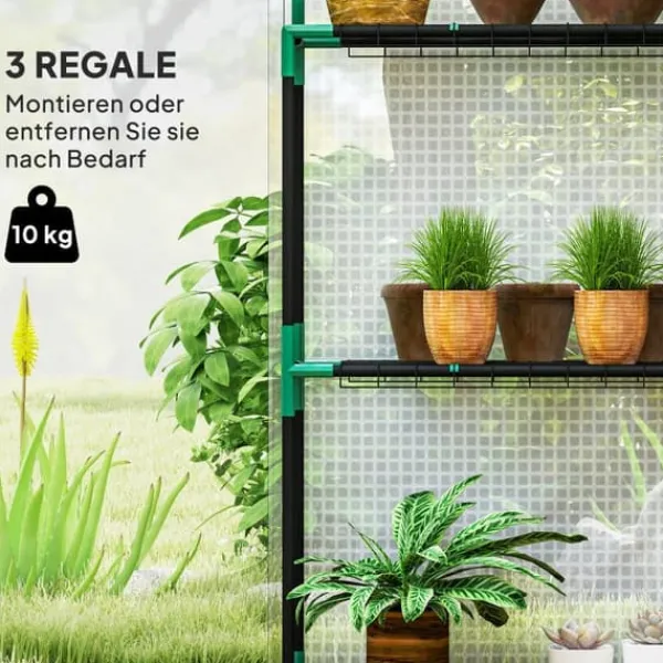Discount Folieväxthus 143x74x190 cm med rullport, fönster & hyllor, vitt Växthus