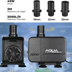 Fontänpump - Nedsänkbar vattenpump - 45 W - 3000 L/h - 2,3 m kabel - 3 munstycken - Mörkgrå Fontäner & Dammar