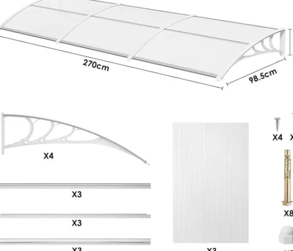 Outlet Framdörrsöverdrag, Regn- och snöskydd, UV-skydd, 270x98.5 vit Valvbågar, Spaljéer, Bersåer & Pergolor
