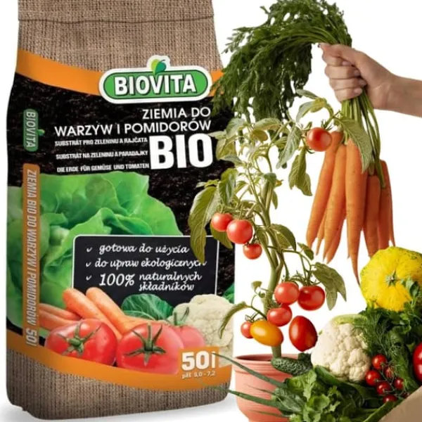 Online FÄRDIG BIOJORD FÖR GRÖNSAKER OCH TOMATER BIOVITA 50L MED GÖDSEL Jord & Sand