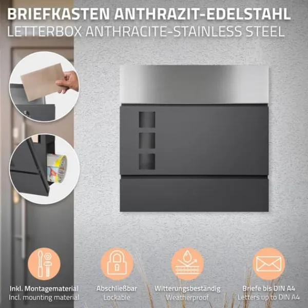 Discount Fristående brevlåda med tidningsfack 37 cm antracit inkl. stativ 120 cm högt Fristående brevlåda Silver Postlådor & Brevlådor