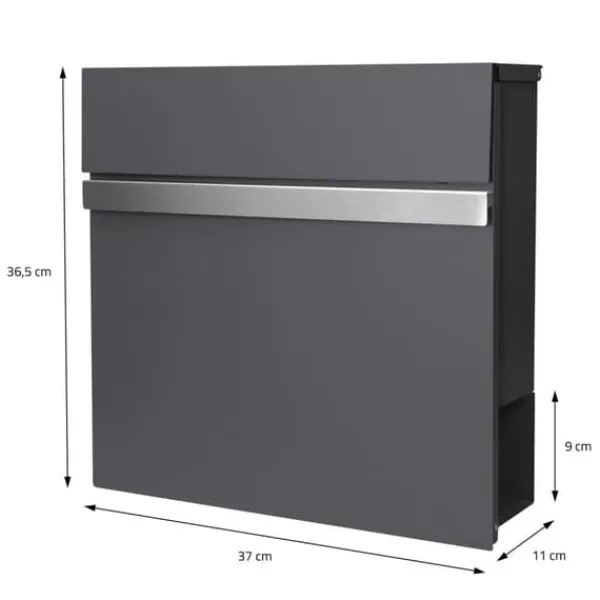 New Fristående brevlåda med tidningsfack 37 cm antracit inkl. stativ 120 cm högt Fristående brevlåda Silver Postlådor & Brevlådor