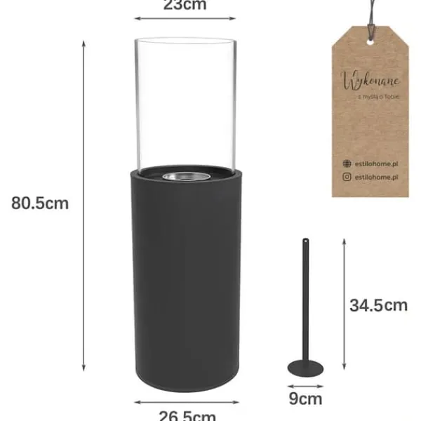 Fristående, högt golv biokamin 80,5 cm med dekorativa stenar - ROMA BLACK