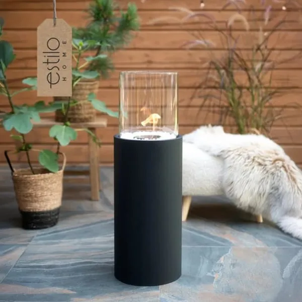 Fristående, högt golv biokamin 80,5 cm med dekorativa stenar - ROMA BLACK