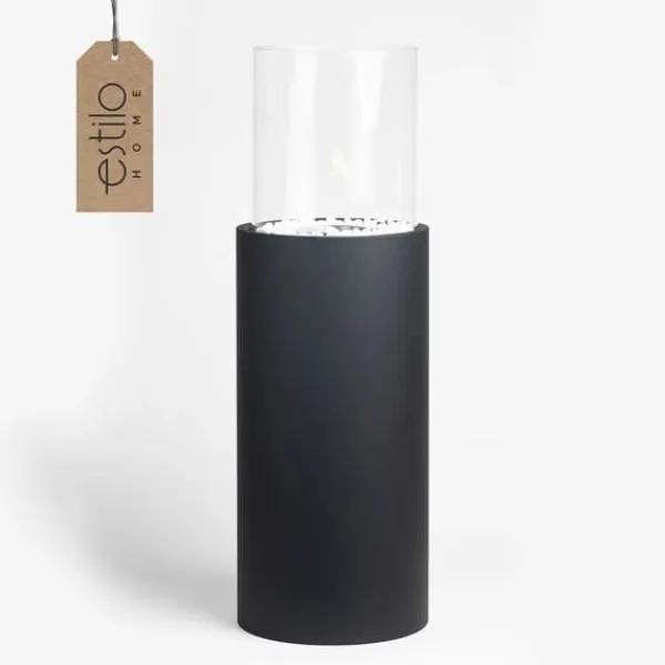Fristående, högt golv biokamin 80,5 cm med dekorativa stenar - ROMA BLACK