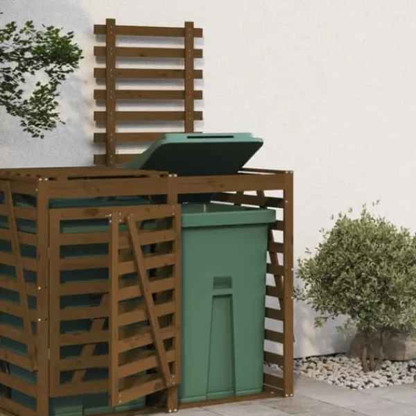 Online Förlängning till skjul för sopkärl honungsbrun massiv furu Skjul, Garage & Carports