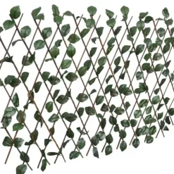 New Förlängningsbart spaljéstaket i pil med konstlöv - Trädgårdsstaket | Storlek: 180x60 cm | Färg: Naturlig pil Valvbågar, Spaljéer, Bersåer & Pergolor