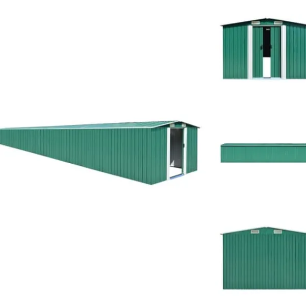 Förråd & Redskapsbodar - Living Trädgårdsskjul grön 257x990x181 cm galvaniserat stål