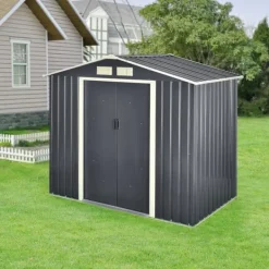 Hot Förråd Redskapsbod 213x127x185 cm galvaniserad stålskiva mörkgrå 4 m³ Skjul, Garage & Carports