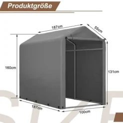 Hot Förråd 187x100x160 cm, cykelgarage, trädgårdsskjul, lagerzelt, mörkgrå Skjul, Garage & Carports