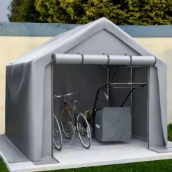 Best Förråd 244x241x217 cm, cykelgarage, trädgårdsskjul, verktygsskjul, lagerzelt, mörkgrå Skjul, Garage & Carports