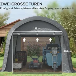 Online Förrådstält 3×3 m UV-skydd vattenavvisande, stål/PE, grå, två rullportar Skjul, Garage & Carports