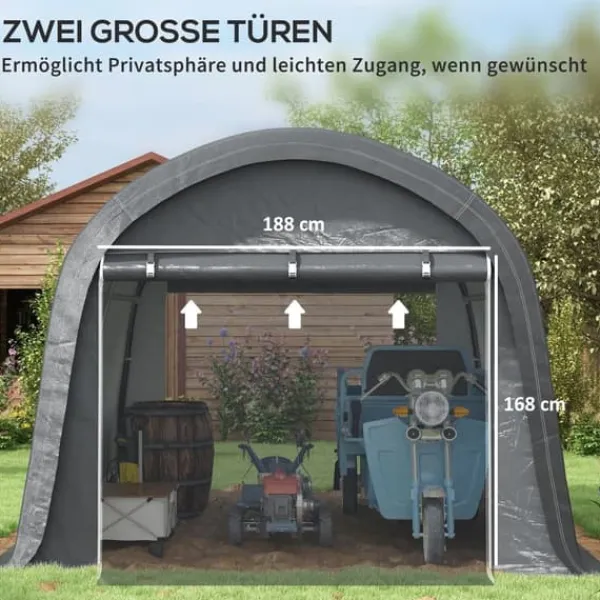 Online Förrådstält 3×3 m UV-skydd vattenavvisande, stål/PE, grå, två rullportar Skjul, Garage & Carports