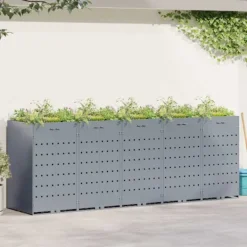 vidaXL Förvaring för 5 soptunnor Ljusgrå 340 x 77,5 x 121,5 cm