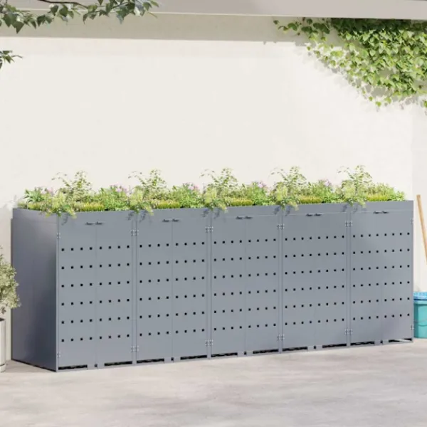 vidaXL Förvaring för 5 soptunnor Ljusgrå 340 x 77,5 x 121,5 cm