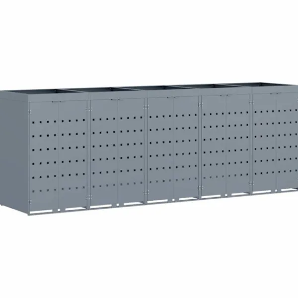 vidaXL Förvaring för 5 soptunnor Ljusgrå 340 x 77,5 x 121,5 cm