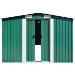 Best Förvaringsskjul i galvaniserat stål - Hållbart trädgårdsskjul | Färg: Grön | Storlek: 257x779x181 cm Skjul, Garage & Carports