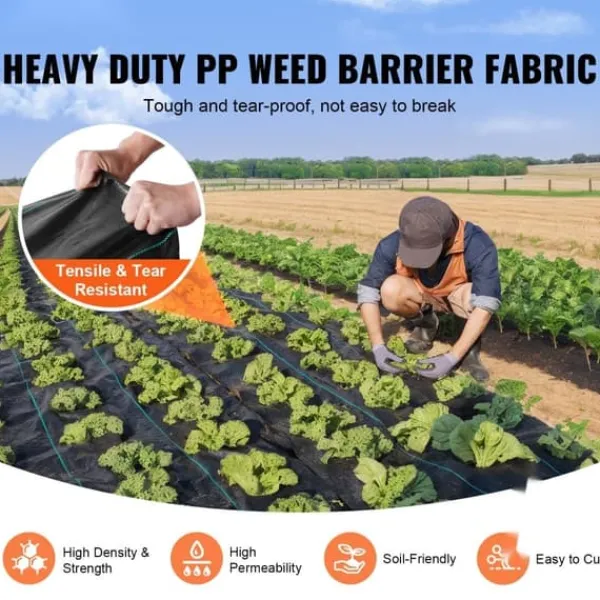 5FTx250FT Premium kraftig ogräsbarriär, 5OZ geotextil, hög permeabilitet för effektiv ogräsbekämpning och landskap.
