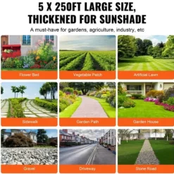 5FTx250FT Premium kraftig ogräsbarriär, 5OZ geotextil, hög permeabilitet för effektiv ogräsbekämpning och landskap.