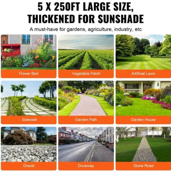 5FTx250FT Premium kraftig ogräsbarriär, 5OZ geotextil, hög permeabilitet för effektiv ogräsbekämpning och landskap.