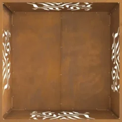 Fyrkantig eldstad i väderbeständigt stål - Rustik design | Storlek: 60x60x40 cm