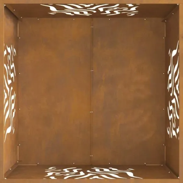 Fyrkantig eldstad i väderbeständigt stål - Rustik design | Storlek: 60x60x40 cm