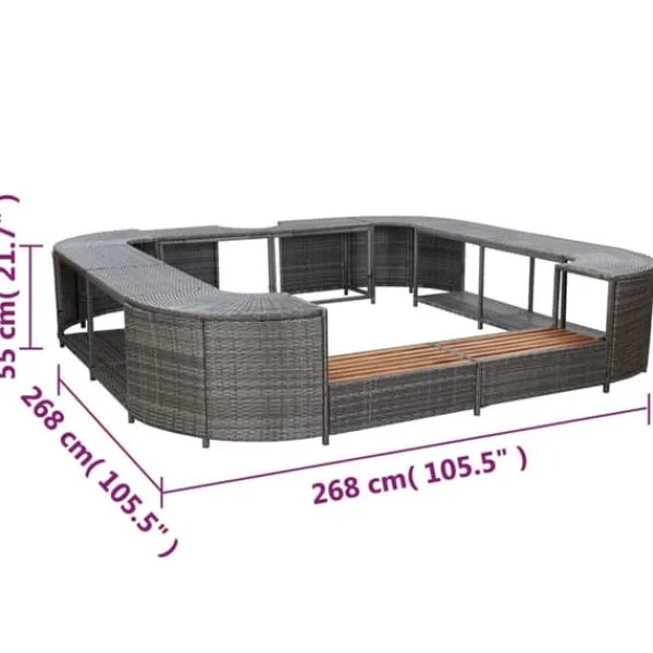 Outlet Fyrkantig poolkant i grå konstrotting - Lyxig badtunsaccessoar | Storlek: 268x268x55 cm Spa & Utomhusbad