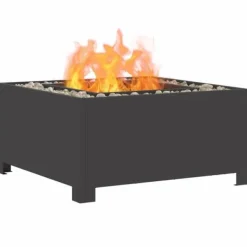 Hot Fyrkantig svart eldstad i stål för utomhusbruk | Storlek: 60x60x30 cm | Färg: Svart Öppna Spisar