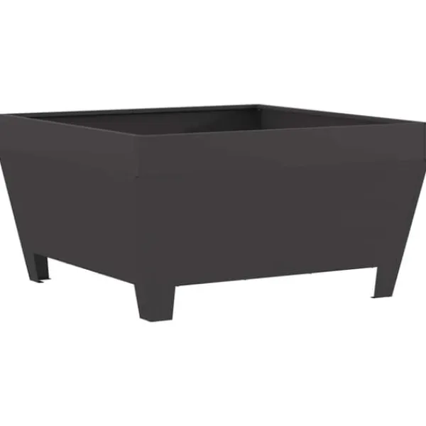 Fyrkantig svart vedeldad eldstad i stål | Storlek: 80x80x43 cm | Väderbeständig och hållbar