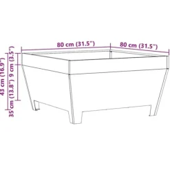 Fyrkantig svart vedeldad eldstad i stål | Storlek: 80x80x43 cm | Väderbeständig och hållbar
